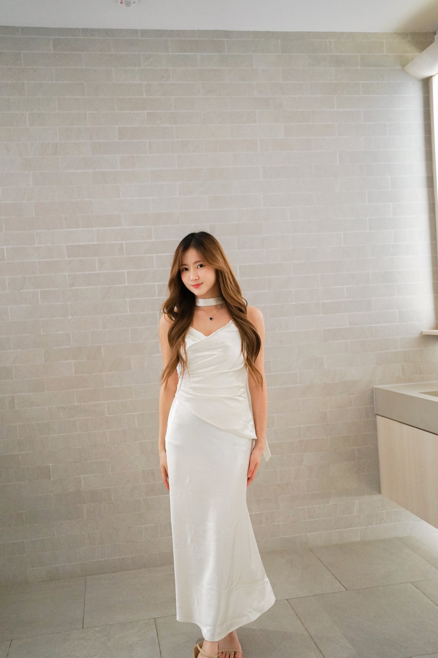 Cream Silk Midi Dress
