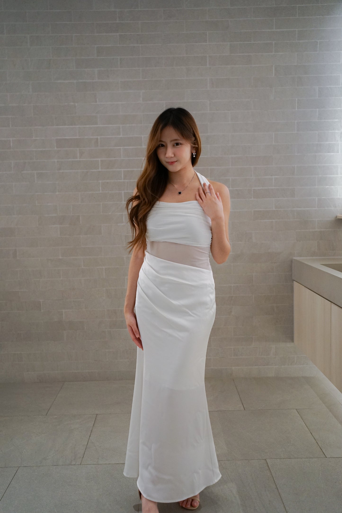 White Cutout Halter Gown